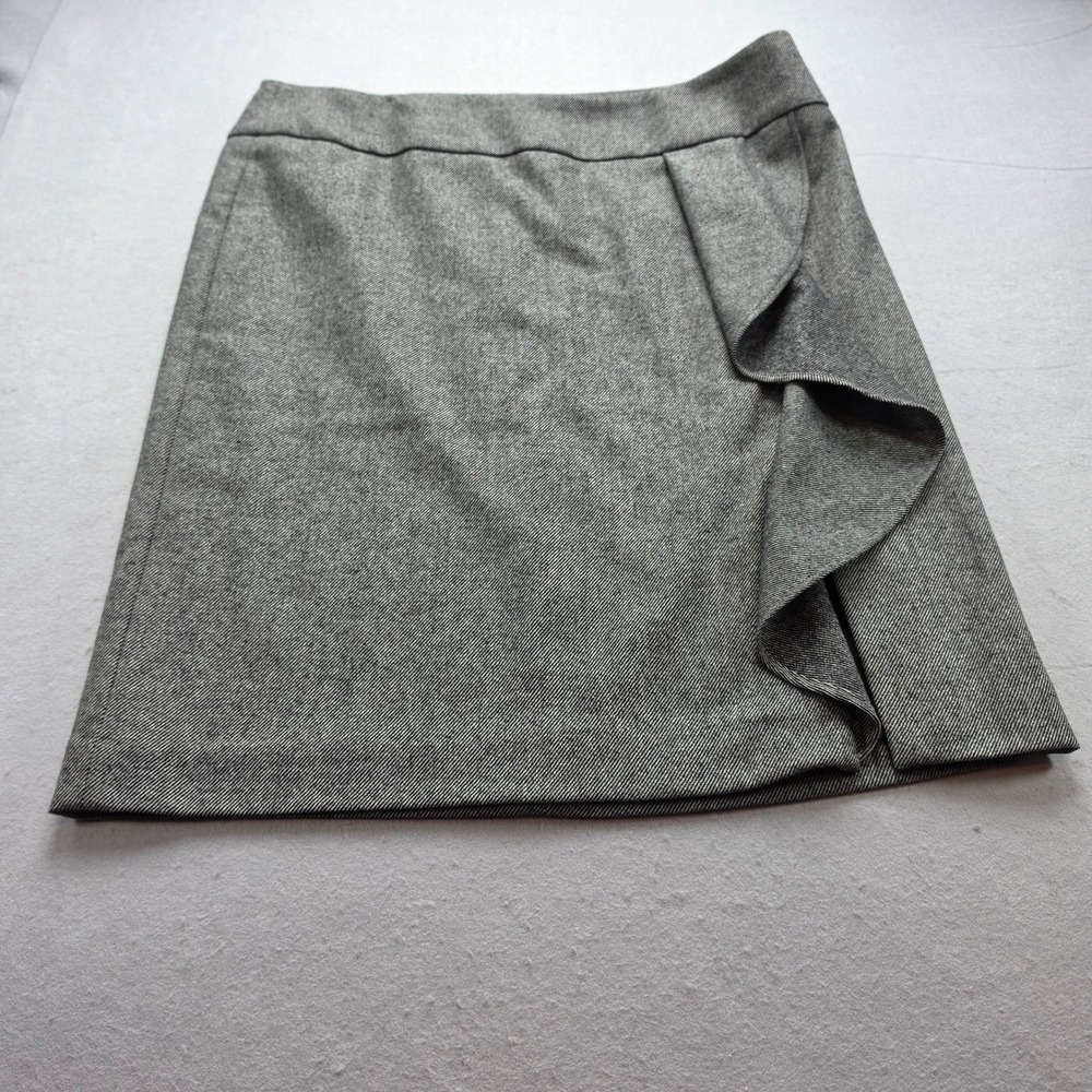 Talbots Gray Herringbone Tweed Ruffle Front Lined Pencil Skirt Career Size 16